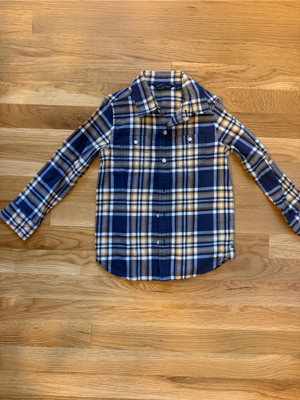 Janie and Jack Navy, White and Mustard Plaid Button-Down Shirt